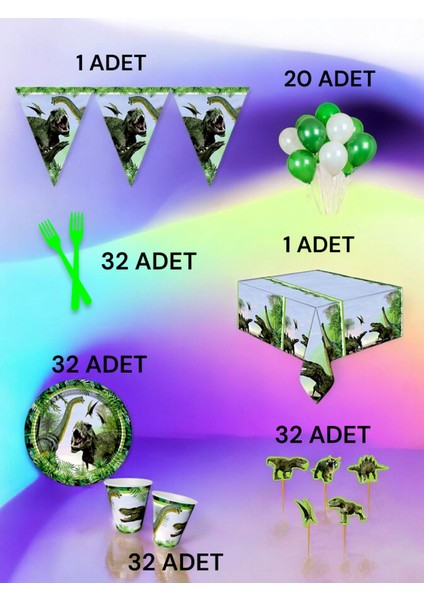 32 Kişilik Dinazor Temalı L Paket - Doğum Günü Parti ve Eğlenceli Etkinlikler