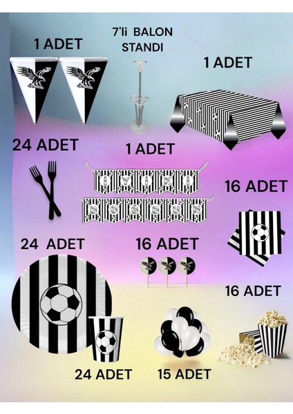 24 Kişilik Siyah Beyaz Taraftar 2xl Paket - Doğum Günü Parti ve Eğlenceli Etkinlikler