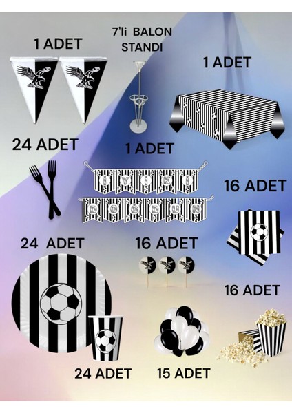 24 Kişilik Siyah Beyaz Taraftar 2xl Paket - Doğum Günü Parti ve Eğlenceli Etkinlikler fiyatları