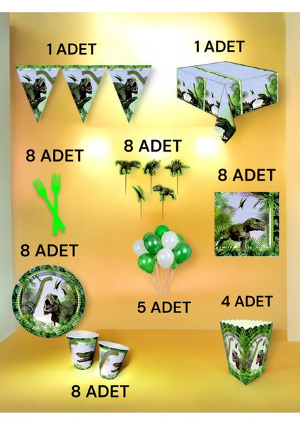 8 Kişilik Dinazor Temalı x l Paket - Doğum Günü Parti ve Eğlenceli Etkinlikler fiyatları