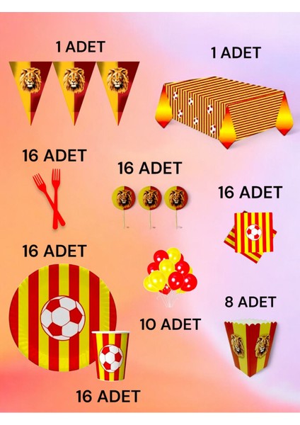 16 Kişilik Kırmızı Sarı Temalı x l Paket - Doğum Günü Parti ve Eğlenceli Etkinlikler
