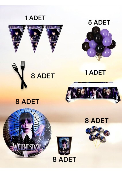 8 Kişilik Wednesday Temalı L Paket - Doğum Günü Parti ve Eğlenceli Etkinlikler fiyatları