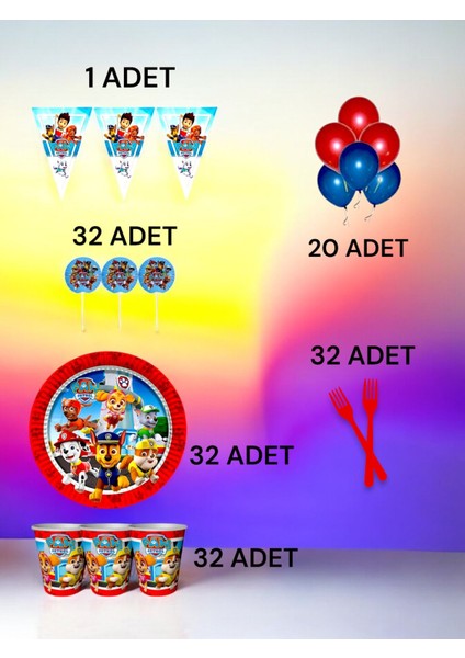 32 Kişilik Paw Patrol Temalı M Paket - Doğum Günü Parti ve Eğlenceli Etkinlikler