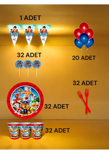 32 Kişilik Paw Patrol Temalı M Paket - Doğum Günü Parti ve Eğlenceli Etkinlikler fiyatları