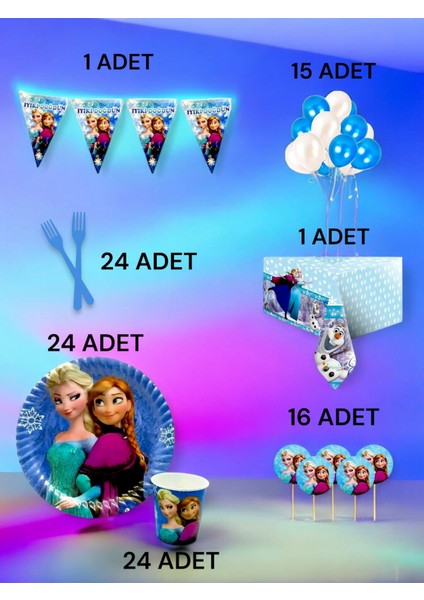 24 Kişilik Frozen Temalı L Paket - Doğum Günü Parti ve Eğlenceli Etkinlikler