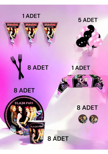 8 Kişilik Blackpink Temalı L Paket - Doğum Günü Parti ve Eğlenceli Etkinlikler