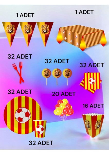 32 Kişilik Kırmızı Sarı Taraftar x l Paket - Doğum Günü Parti ve Eğlenceli Etkinlikler