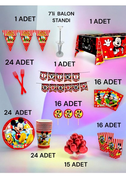 24 Kişilik Mickey Mouse Temalı 2xl Paket - Doğum Günü Parti ve Eğlenceli Etkinlikler