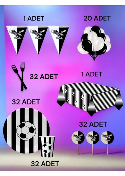 32 Kişilik Siyah Beyaz Taraftar L Paket - Doğum Günü Parti ve Eğlenceli Etkinlikler