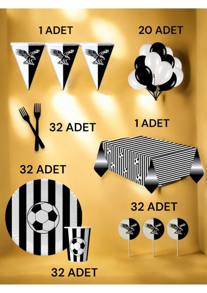 32 Kişilik Siyah Beyaz Taraftar L Paket - Doğum Günü Parti ve Eğlenceli Etkinlikler fiyatları