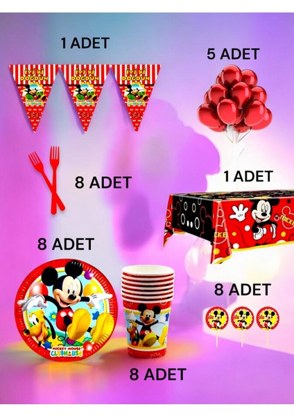 8 Kişilik Mickey Mouse Temalı L Paket - Doğum Günü Parti ve Eğlenceli Etkinlikler