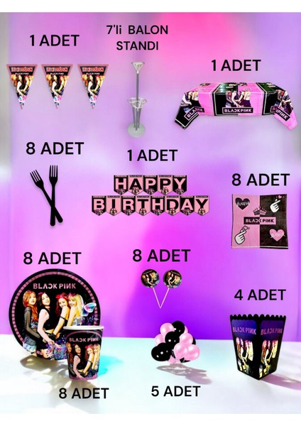 8 Kişilik Blackpink Temalı 2xl Paket - Doğum Günü Parti ve Eğlenceli Etkinlikler