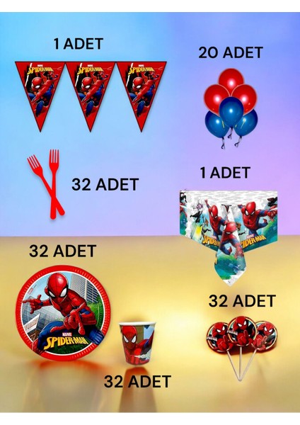 32 Kişilik Spiderman Temalı L Paket - Doğum Günü Parti ve Eğlenceli Etkinlikler fiyatları