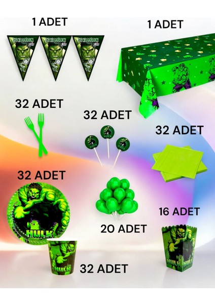 32 Kişilik Hulk Temalı x l Paket - Doğum Günü Parti ve Eğlenceli Etkinlikler