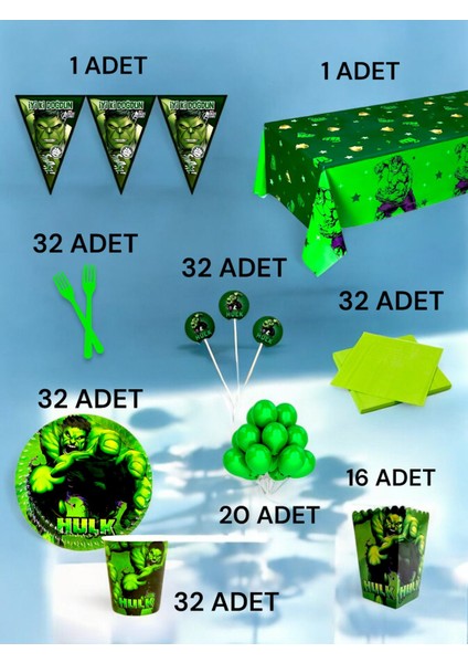 32 Kişilik Hulk Temalı x l Paket - Doğum Günü Parti ve Eğlenceli Etkinlikler fiyatları