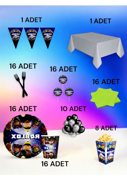 16 Kişilik Roblox Temalı x l Paket - Doğum Günü Parti ve Eğlenceli Etkinlikler