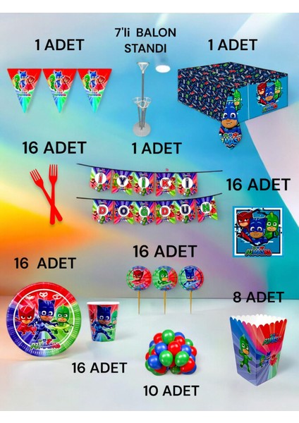 16 Kişilik Pijamask Temalı 2xl Paket - Doğum Günü Parti ve Eğlenceli Etkinlikler
