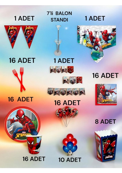 16 Kişilik Spiderman Temalı 2xl Paket - Doğum Günü Parti ve Eğlenceli Etkinlikler