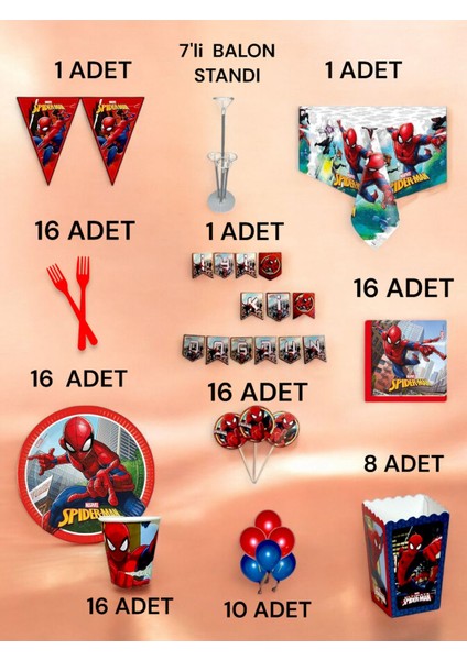 16 Kişilik Spiderman Temalı 2xl Paket - Doğum Günü Parti ve Eğlenceli Etkinlikler fiyatları
