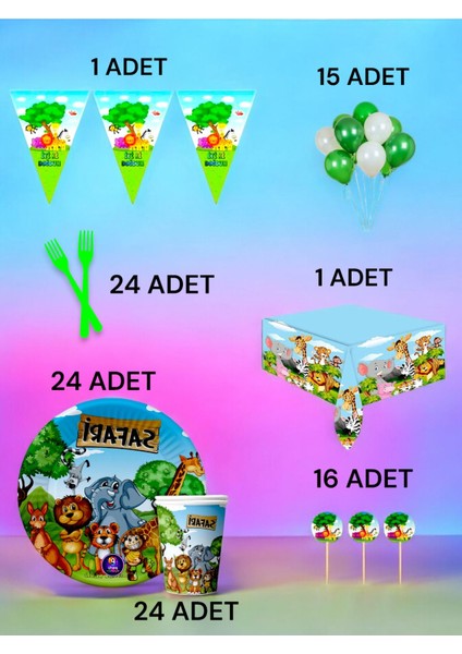 24 Kişilik Safari Temalı L Paket - Doğum Günü Parti ve Eğlenceli Etkinlikler