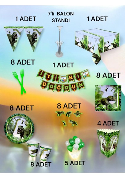 8 Kişilik Dinazor Temalı 2xl Paket - Doğum Günü Parti ve Eğlenceli Etkinlikler