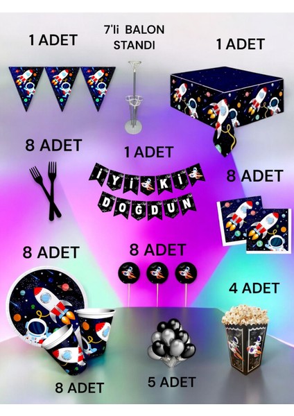 8 Kişilik Uzay Temalı 2xl Paket - Doğum Günü Parti ve Eğlenceli Etkinlikler