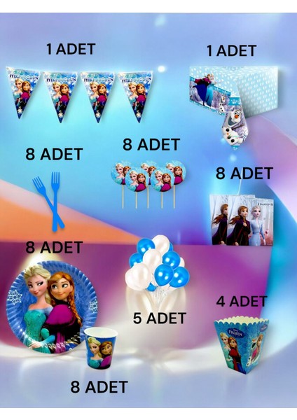 8 Kişilik Frozen Temalı x l Paket - Doğum Günü Parti ve Eğlenceli Etkinlikler fiyatları