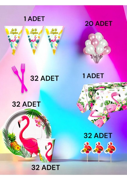 32 Kişilik Flamingo Temalı L Paket - Doğum Günü Parti ve Eğlenceli Etkinlikler
