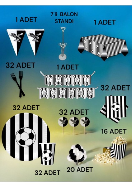 32 Kişilik Siyah Beyaz Taraftar 2xl Paket - Doğum Günü Parti ve Eğlenceli Etkinlikler