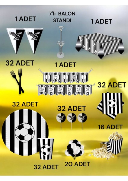 32 Kişilik Siyah Beyaz Taraftar 2xl Paket - Doğum Günü Parti ve Eğlenceli Etkinlikler fiyatları