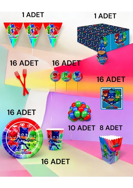 16 Kişilik Pijamask Temalı x l Paket - Doğum Günü Parti ve Eğlenceli Etkinlikler