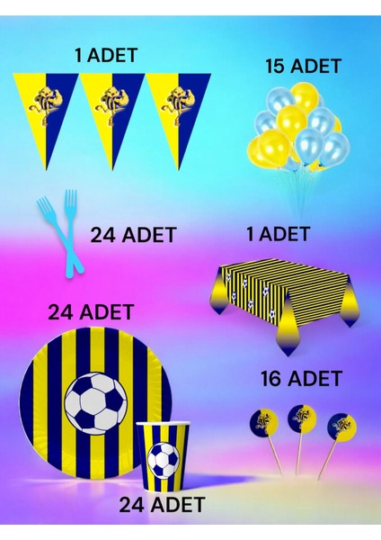 24 Kişilik Lacivert Sarı Temalı L Paket - Doğum Günü Parti ve Eğlenceli Etkinlikler