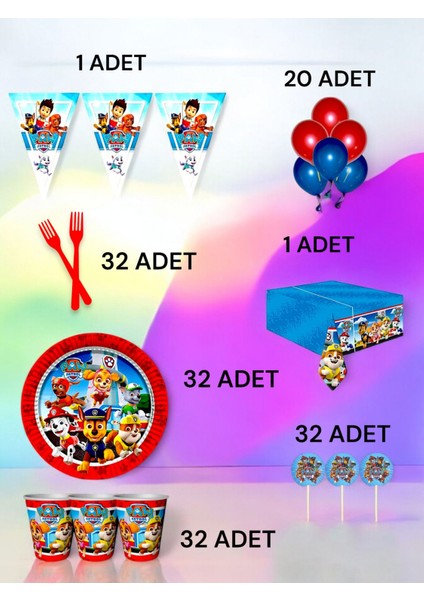 32 Kişilik Paw Patrol Temalı L Paket - Doğum Günü Parti ve Eğlenceli Etkinlikler
