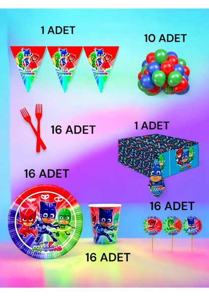 16 Kişilik Pijamask Temalı L Paket - Doğum Günü Parti ve Eğlenceli Etkinlikler