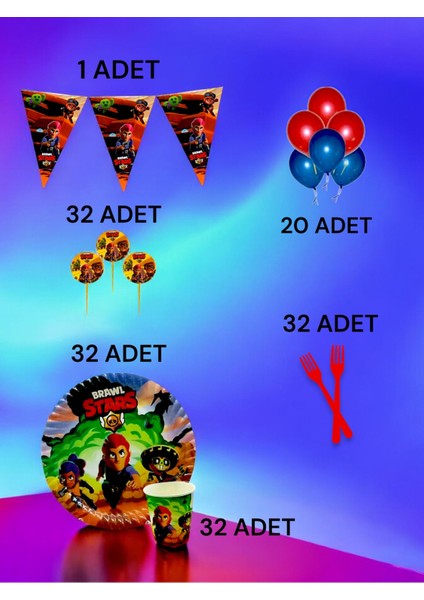 32 Kişilik Brawlstars Temalı M Paket - Doğum Günü Parti ve Eğlenceli Etkinlikler