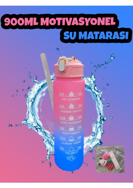 Motivasyonel Su Matarası Pembe Suluk 900ML Spor Salonu Su Şişesi