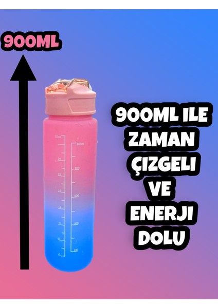 Motivasyonel Su Matarası Pembe Suluk 900ML Spor Salonu Su Şişesi