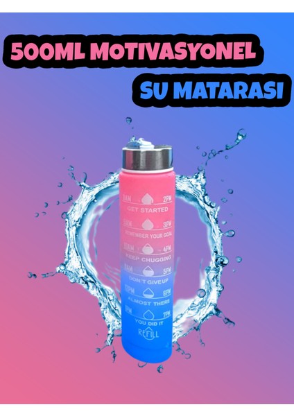 Motivasyonel Su Matarası Pembe Suluk 500ML Spor Salonu Su Şişesi