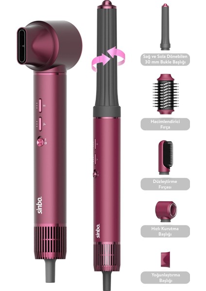 Pro Airwrap Compact Multi-Styler Hava Üfleme 5in1 Saç Şekillendirici Bldc SHD-1729 Royal Gilded Red