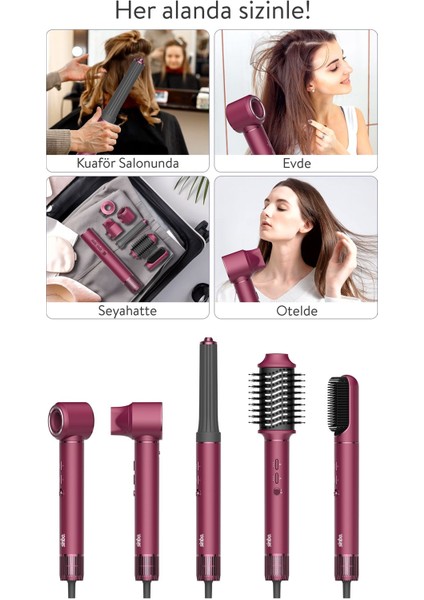 Pro Airwrap Compact Multi-Styler Hava Üfleme 5in1 Saç Şekillendirici Bldc SHD-1729 Royal Gilded Red