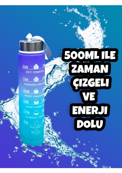 Motivasyonel Su Matarası Mor Suluk 500ML Spor Salonu Su Şişesi