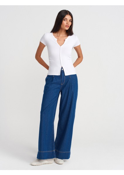 31838 Düğmeli Kısa Kollu Top-Açık Pembe fırsatları