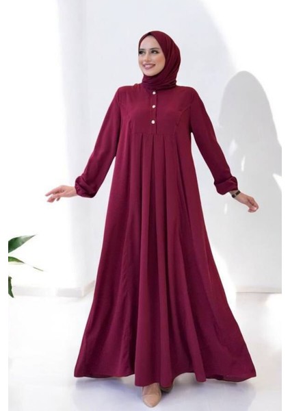 Düğme Detaylı Elbise 6028 Bordo