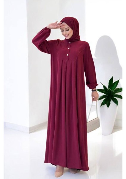 Düğme Detaylı Elbise 6028 Bordo modelleri