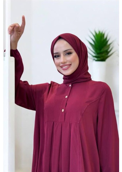 Düğme Detaylı Elbise 6028 Bordo fırsatları