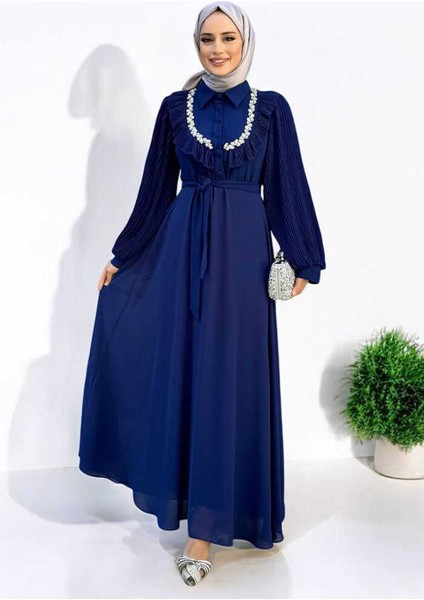 Pilise Kol Detaylı Elbise 3949 Lacivert