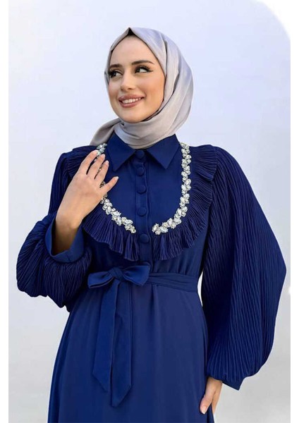 Pilise Kol Detaylı Elbise 3949 Lacivert fırsatları