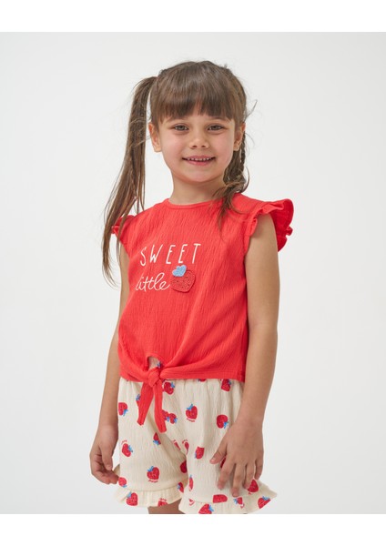 Kız Çocuk Önden Bağlamalı T-Shirt Şortlu Örme Müslin Yazlık Ikili Takım modelleri