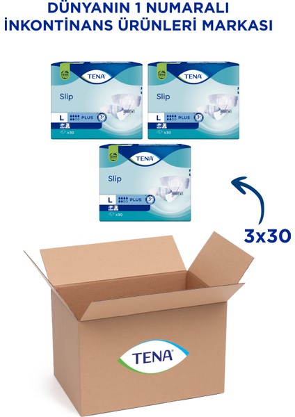 Proskin Slip Plus Bel Bantlı Hasta Bezi, Büyük Boy (L), 6 Damla, 30'Lu 3 Paket 90 Adet