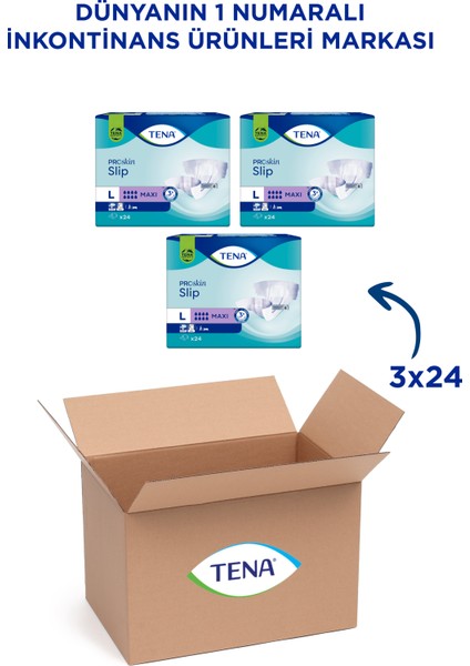 Slip Maxi Bel Bantlı Hasta Bezi, Büyük Boy (L), 8 Damla, 24'Lü 3 Paket 72 Adet